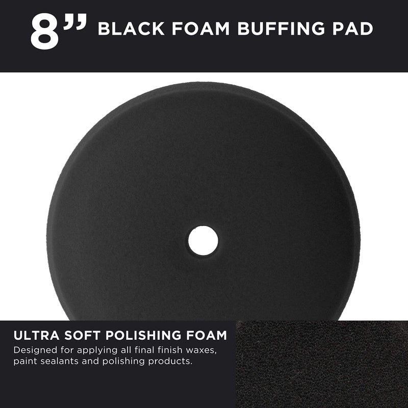 TCP Global 8" Black Foam Buffing Pad Extra Fine Finishing Polish Hook and Loop Backing - Buffing Pad for Automotive, Marine, Truck, RV & Compound Cutting - Image 2